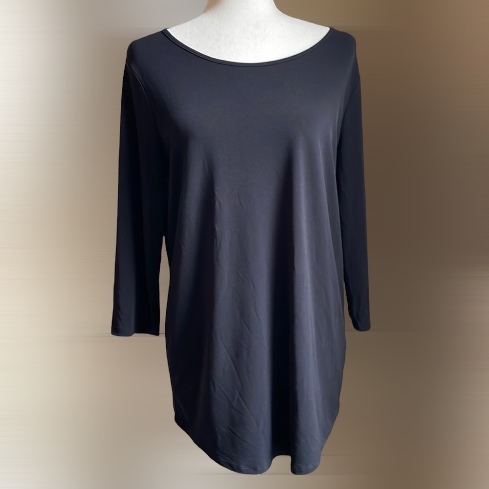 Chico's Crew Neck 3/4 Sleeve Tunic Top Black